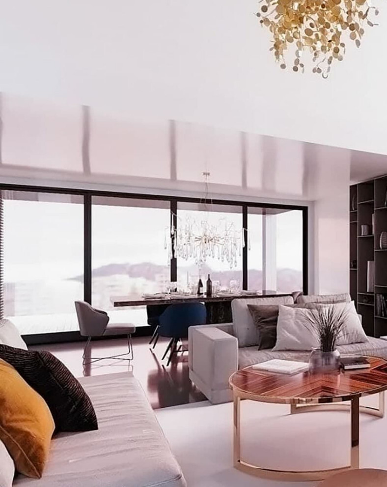 Интерьер гостиной с окном в современном стиле