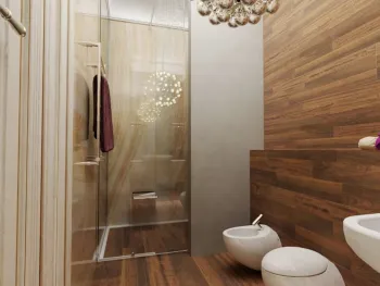 Интерьер ванной с зеркалом на двери в стиле фьюжн смотреть на Basicdecor