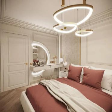 Интерьер спальни cветильниками над кроватью и с подсветкой  смотреть на Basicdecor
