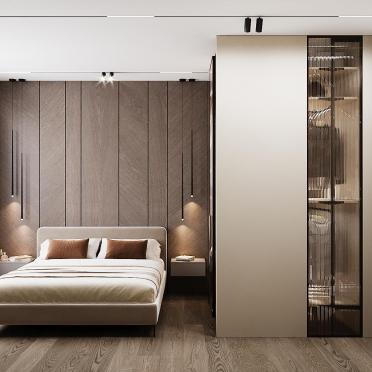 Интерьер спальни с перегородкой раздвижной  смотреть на Basicdecor