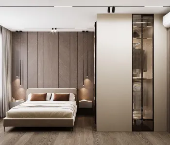 Интерьер спальни с перегородкой раздвижной  смотреть на Basicdecor