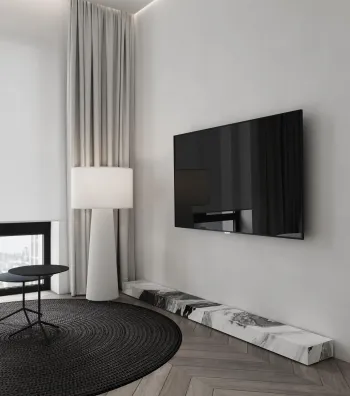 Интерьер гостиной с телевизором на стене в современном стиле смотреть на Basicdecor