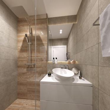Интерьер ванной с душевой из плитки в современном стиле смотреть на Basicdecor