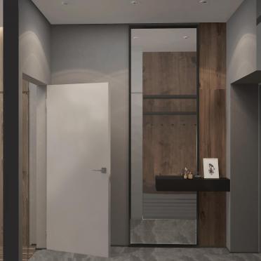 Интерьер с проходной и зеркалом на двери  смотреть на Basicdecor