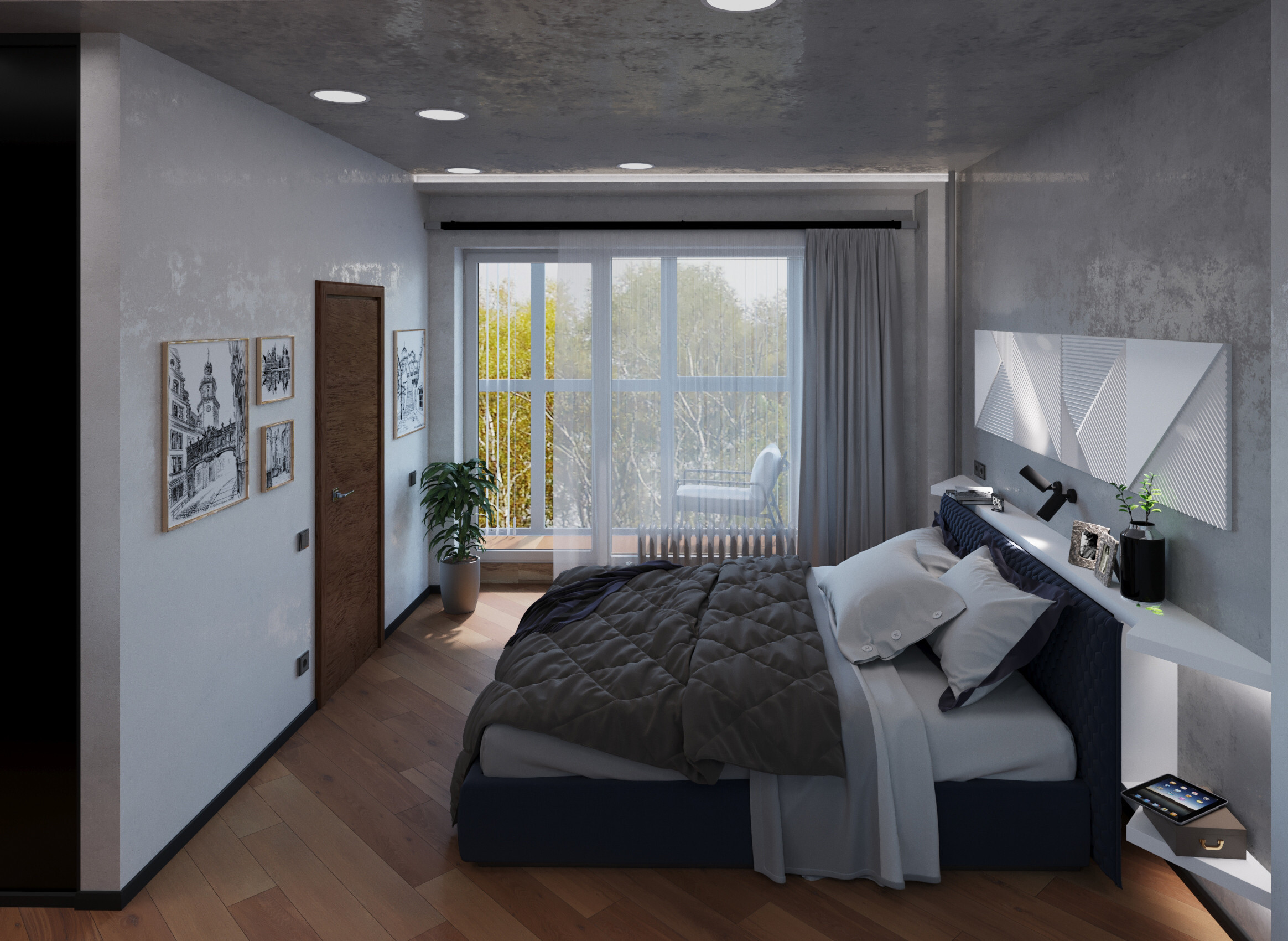 Интерьер спальни с подсветкой настенной, подсветкой светодиодной и с подсветкой в современном стиле