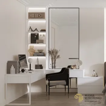 Интерьер c рабочим местом и ресепшном в современном стиле смотреть на Basicdecor
