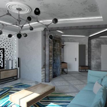 Интерьер гостиной с проходной и с подсветкой в стиле лофт смотреть на Basicdecor