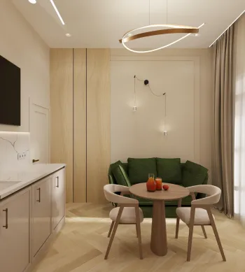 Интерьер кухни cветовыми линиями  смотреть на Basicdecor
