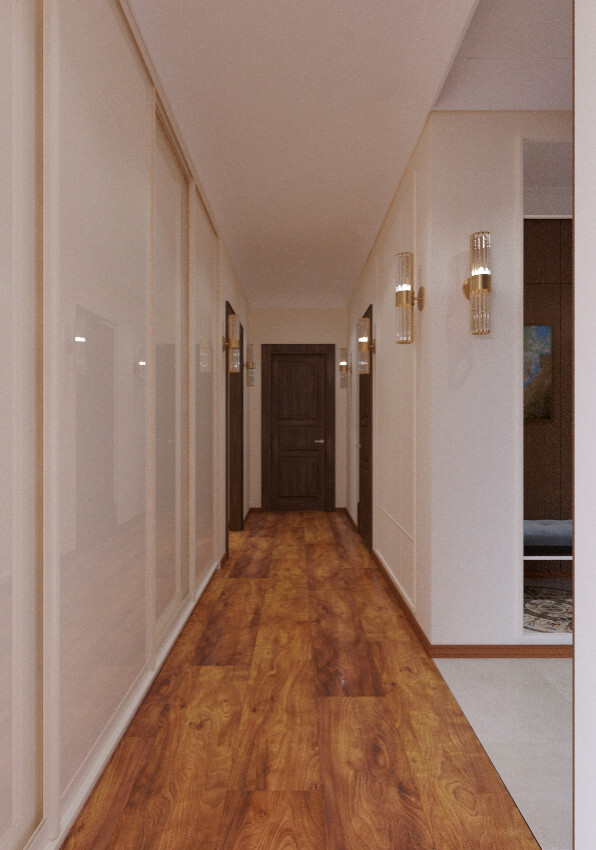 Интерьер коридора с подсветкой настенной в современном стиле