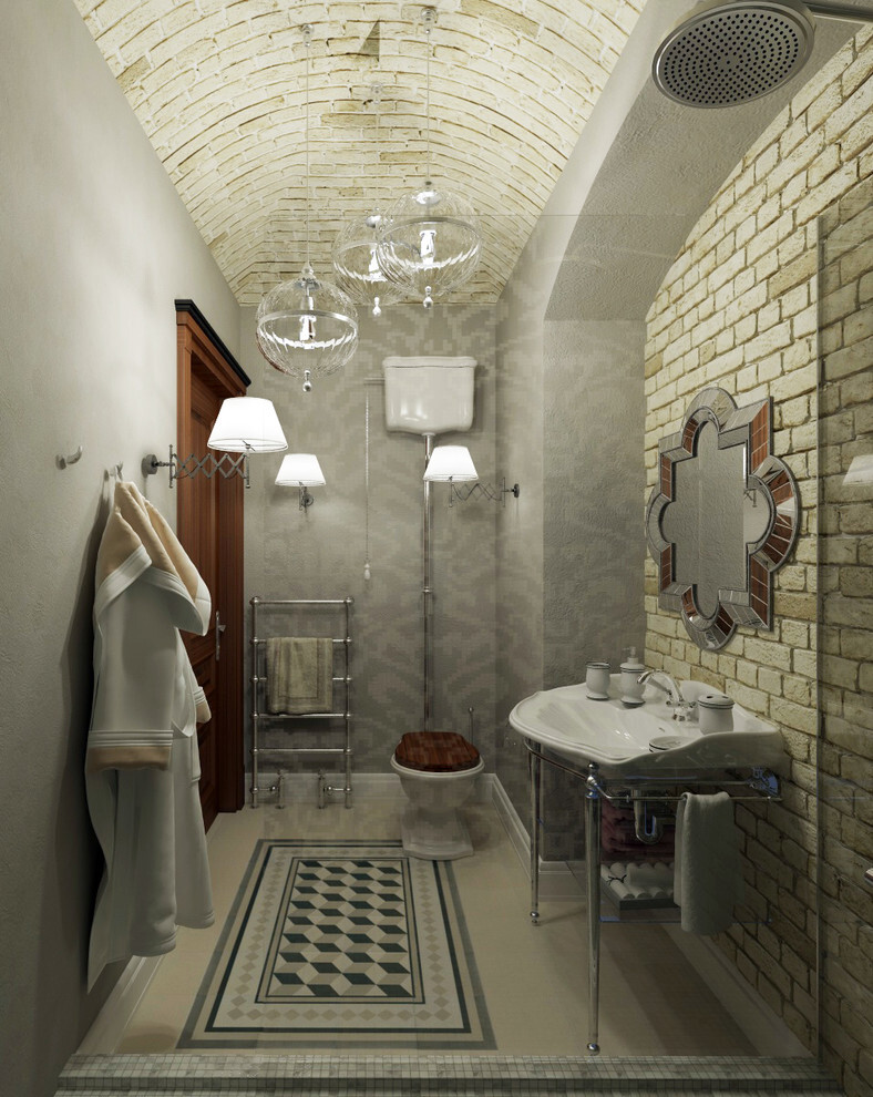 Интерьер ванной с проходной в классическом стиле, в стиле лофт и в стиле кантри