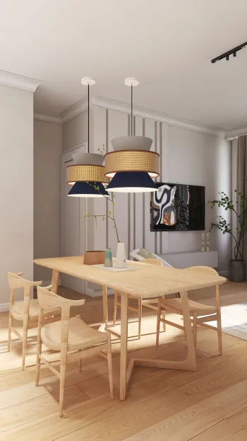 Интерьер столовой cветильниками над столом  смотреть на Basicdecor