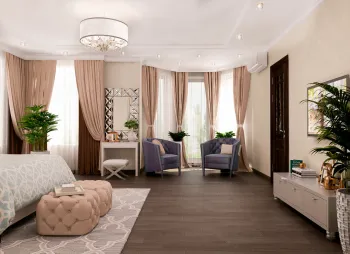 Интерьер гостиной c эркером в неоклассике смотреть на Basicdecor