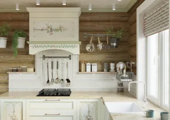 Интерьер кухни с в деревянном доме в стиле кантри смотреть на Basicdecor