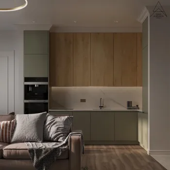 Интерьер кухни с нишей с подсветкой, светильниками над кроватью и с подсветкой  смотреть на Basicdecor