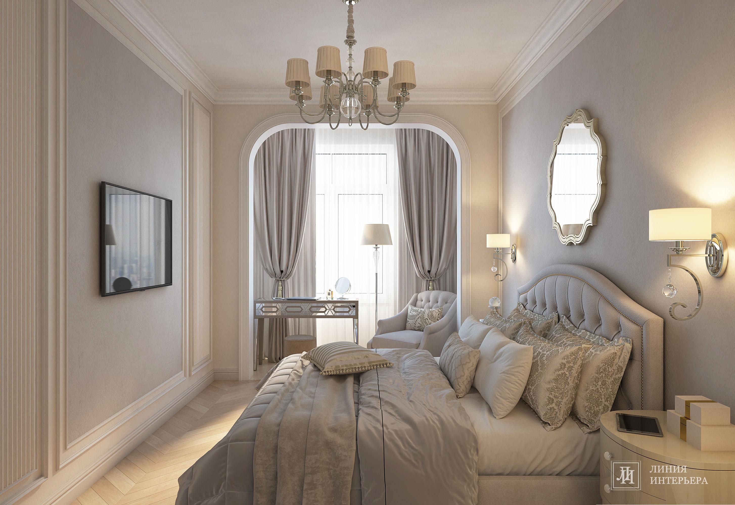 Интерьер спальни cветильниками над кроватью в неоклассике и в классическом стиле