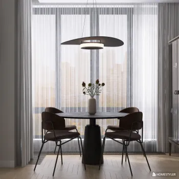 Интерьер столовой cветильниками над столом  смотреть на Basicdecor