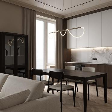 Интерьер кухни cветильниками над столом  смотреть на Basicdecor