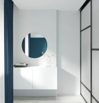 Интерьер ванной с зеркалом на двери в хай-теке смотреть на Basicdecor