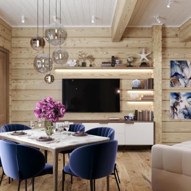 Интерьер гостиной с в деревянном доме  смотреть на Basicdecor