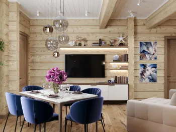 Интерьер гостиной с в деревянном доме  смотреть на Basicdecor