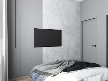 Интерьер спальни с телевизором в углу и телевизором на стене  смотреть на Basicdecor