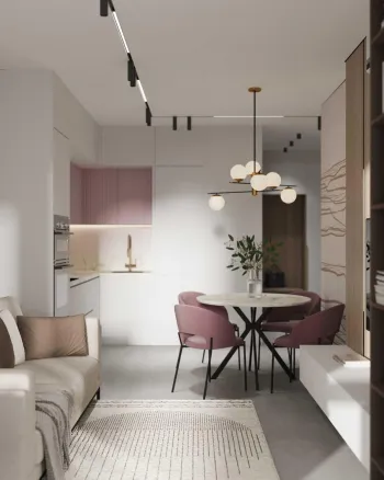 Интерьер столовой cветильниками над столом  смотреть на Basicdecor