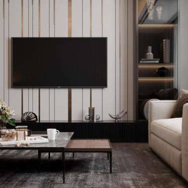 Интерьер гостиной с телевизором на стене в современном стиле смотреть на Basicdecor