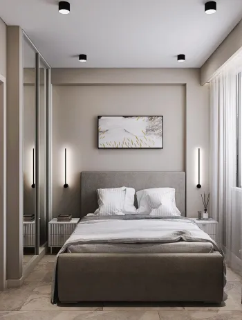 Интерьер спальни cветильниками над кроватью и с подсветкой  смотреть на Basicdecor