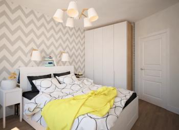 Интерьер спальни cветильниками над кроватью в скандинавском стиле