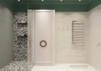 Интерьер ванной с душевой из плитки  смотреть на Basicdecor