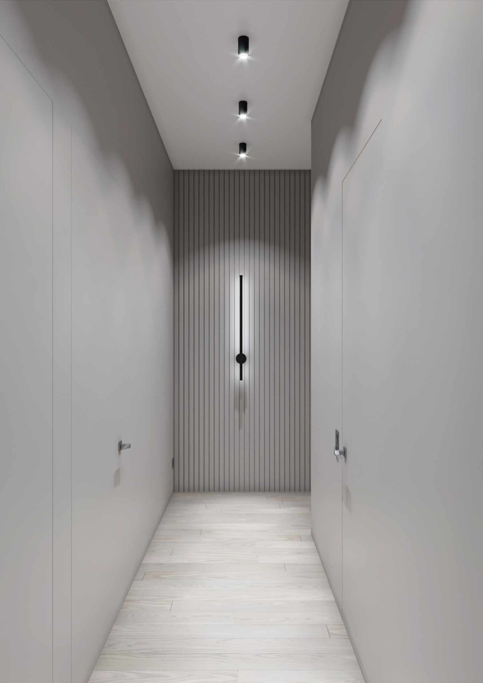 Интерьер коридора cветовыми линиями, подсветкой настенной и подсветкой светодиодной в современном стиле