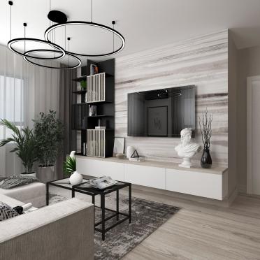 Интерьер гостиной с нишей для телевизора в современном стиле смотреть на Basicdecor