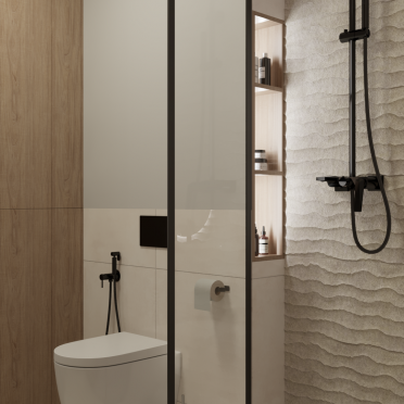 Интерьер ванной с душевой из плитки  смотреть на Basicdecor