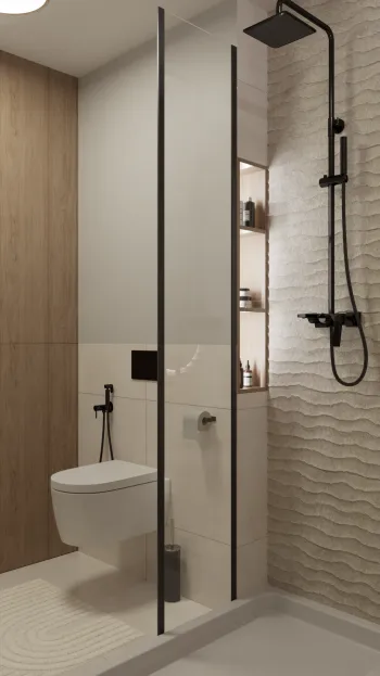Интерьер ванной с душевой из плитки  смотреть на Basicdecor