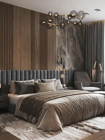 Интерьер спальни cветильниками над кроватью  смотреть на Basicdecor