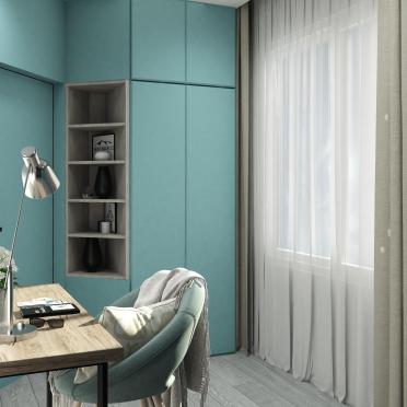 Интерьер кабинета с зонированием шторами  смотреть на Basicdecor