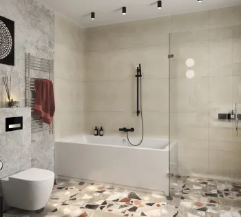 Интерьер ванной с душевой из плитки  смотреть на Basicdecor