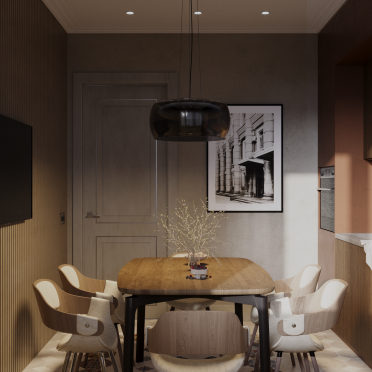 Интерьер кухни cветильниками над столом  смотреть на Basicdecor