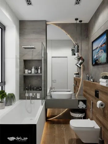 Интерьер ванной cовмещенным санузлом  смотреть на Basicdecor