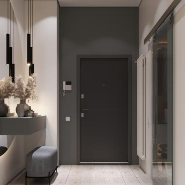 Интерьер прихожей с проходной и зеркалом на двери  смотреть на Basicdecor