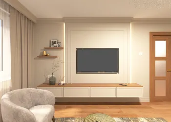 Интерьер гостиной с телевизором на стене  смотреть на Basicdecor