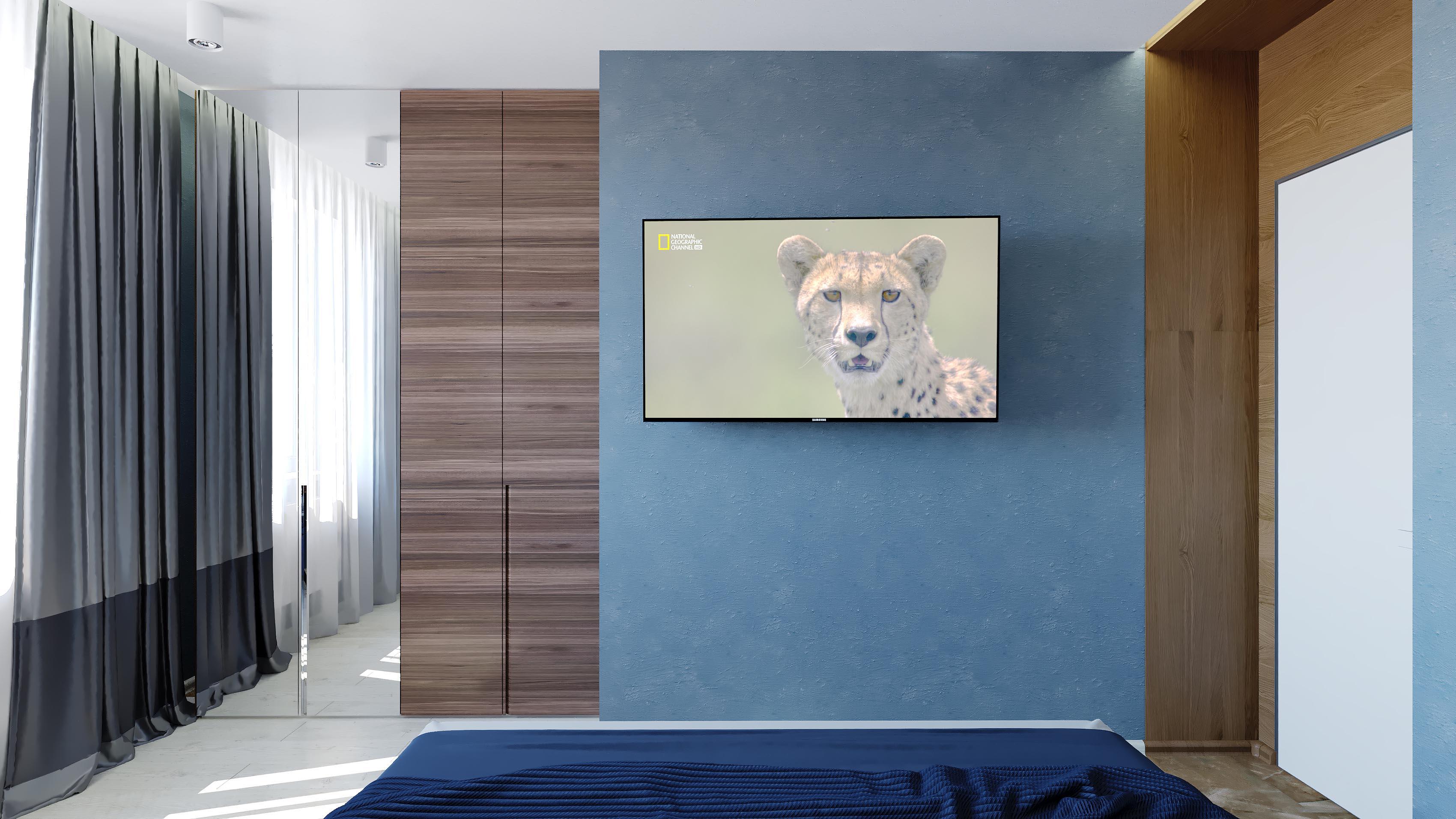 Интерьер коридора cтеной с телевизором, телевизором на стене и керамогранитом на стену с телевизором