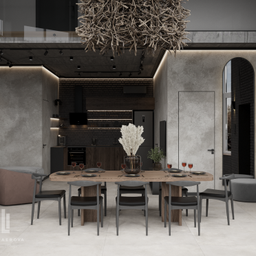 Интерьер кухни c обеденной зоной в современном стиле смотреть на Basicdecor
