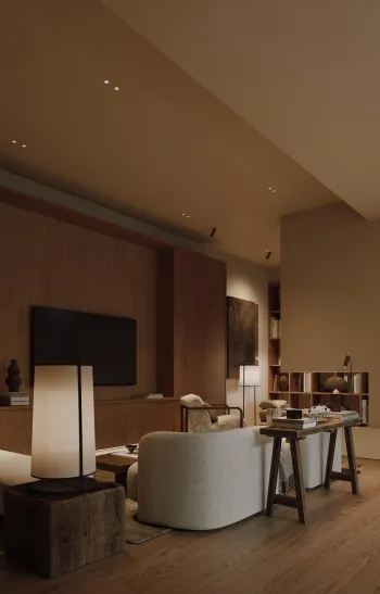 Интерьер гостиной с нишей с подсветкой, подсветкой настенной, подсветкой светодиодной и с подсветкой  смотреть на Basicdecor