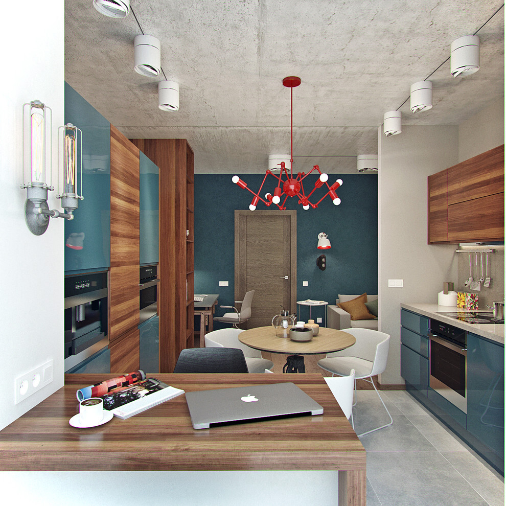 Интерьер кухни с подсветкой светодиодной в стиле лофт