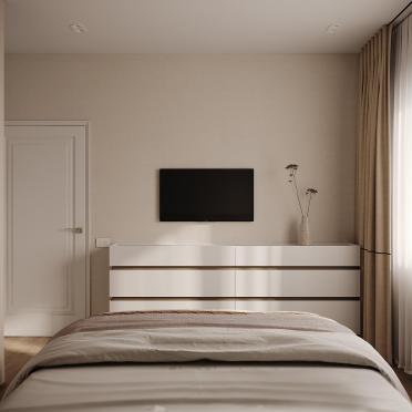 Интерьер спальни с телевизором на стене  смотреть на Basicdecor