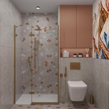 Интерьер ванной с душевой из плитки  смотреть на Basicdecor