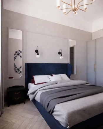 Интерьер спальни cветильниками над кроватью и с подсветкой  смотреть на Basicdecor