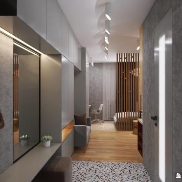 Интерьер прихожей с проходной и с подсветкой в современном стиле смотреть на Basicdecor