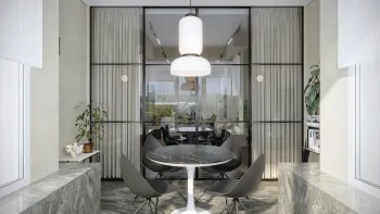 Интерьер балкона cветильниками над столом  смотреть на Basicdecor
